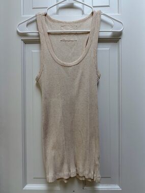 Set of Two Aerie Ribbed Scoop Neck Tank Tops Beige and Pink